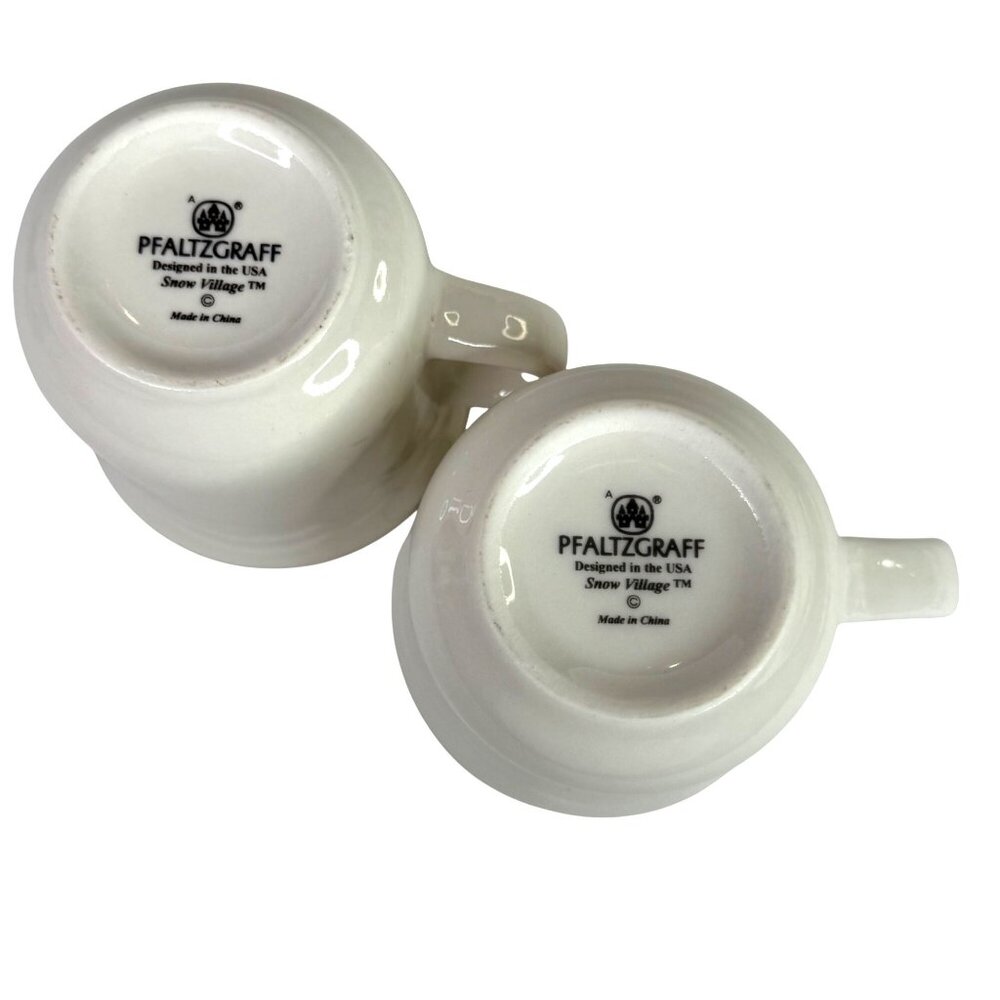 Pfaltzgraff Snow Village Mugs & Saucers Set Of 2 Christmas Angel Farm Barn VTG - Picture 10 of 13